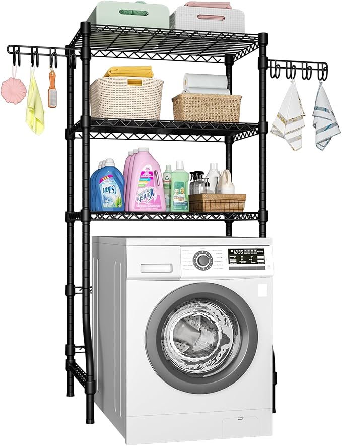 Ulif U8 Laundry Room Storage Organizer, Over The Washer and Dryer Storage Shelves for Laundry Organization, 35" W x 17.3" D x 76.2" H, Suit Washing Machine Width Within 32.6", Hold 304 lb, Black-Ruum Studio Home