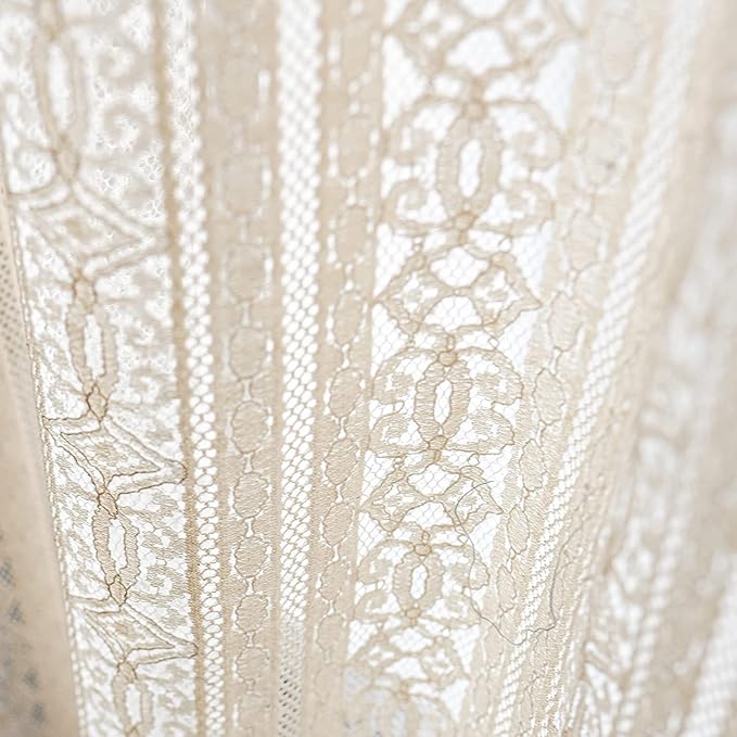 Sutuo Home Boho Sheer Curtain Valance Crochet Lace with Bohemian Hollow Knitted Handmade Tassels, Short Rustic Window Treatment for Kitchen Cafe, Rod Pocket, 1 Panel 59" W x 18" L, Beige-Ruum Studio Home