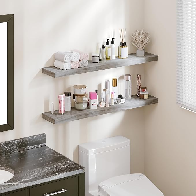 BAMEOS Floating Shelves,40 in W x 8in D Wall Mounted Wooden Shelves with Invisible Brackets Set of 2, Hanging Wall Shelves Decoration for Bedroom, Bathroom, Living Room and Kitchen-Ruum Studio Home
