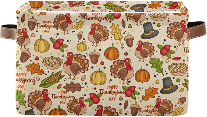 Storage Basket Thanksgiving Day Pumpkins Cube Storage Bins Organizer Bag Collapsible Closet Shelf Baskets with handle for Baby Cloth Pet Toy Book 14.2×10.2×8.3 IN-Ruum Studio Home