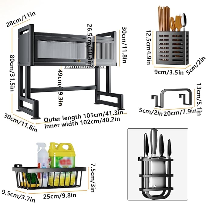 Home Furnishing Over The Sink Dish Drainer Drying Rack 3 Tier Over Sink Dish Rack for,oversink Dish Dry Rack,Space Saving Dish Drying Rack,Kitchen Sink Organizer countertop(Black,105cm/41.3in)-Ruum Studio Home