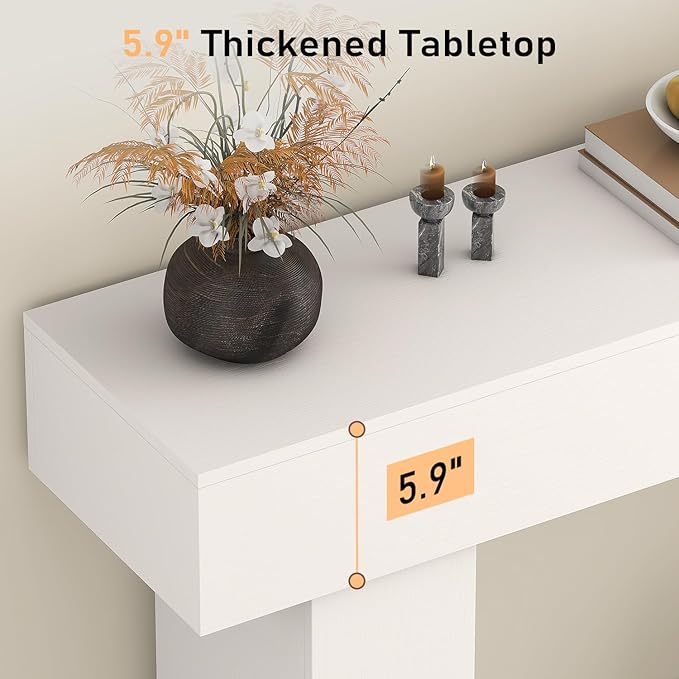 63 Inch Long Console Table for Entryway, Farmhouse Wood Rectangular Sofa Table Behind Couch Table, Narrow Entryway Table for Living Room, Entrance, Hallway, Foyer, Easy Assembly (Classic White)-Ruum Studio Home