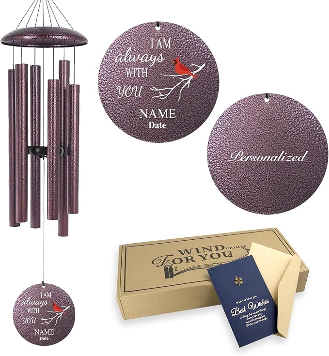 ASTARIN 36" Large Deep Tone Personalized Name Sympathy Wind Chimes, Cardinal Memorial Wind Chime for Loss of Mother Father Loved One, Bereavement Condolence Gifts Decor Outdoor Patio Garden-Ruum Studio Home