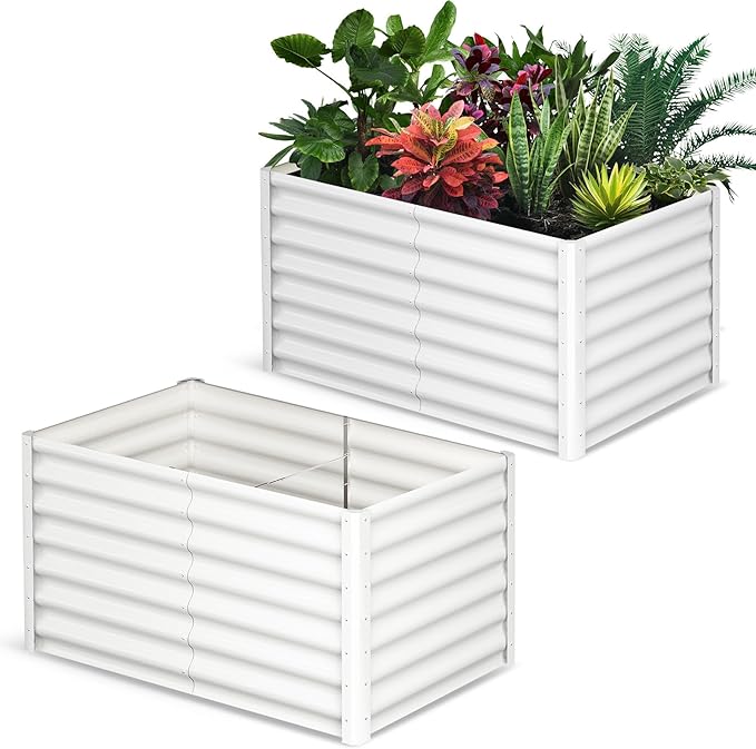 Large Outdoor Planter Boxes Kit Set of 2,6x3x2ft Galvanized Raised Bed Planter with Open-Ended Base Design, Elevated for Outdoor Plants, Durable Raised Bed for Gardening,Green-Ruum Studio Home
