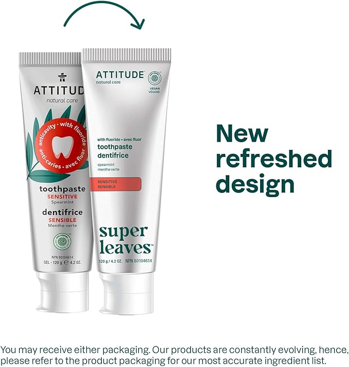 ATTITUDE Sensitive Toothpaste with Fluoride, Spearmint Flavor, Vegan & Cruelty-Free, Sugar-Free, Plant & Mineral-Based Ingredients, Clean Oral Care, 4.2 Oz-Ruum Studio Home