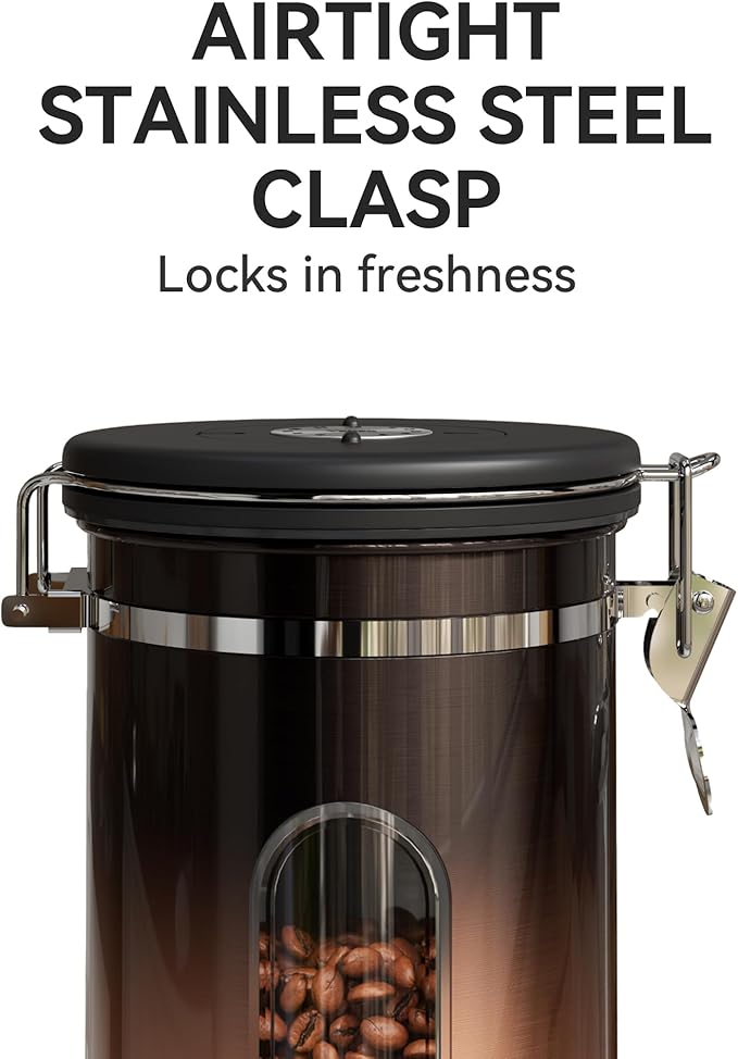 Veken Coffee Canister with Window,Airtight Stainless Steel Kitchen Food Storage Container, Date Tracker & Scoop for Grounds Coffee, Beans, Tea,Flour,Cereal,Sugar,22OZ,Copper-Ruum Studio Home