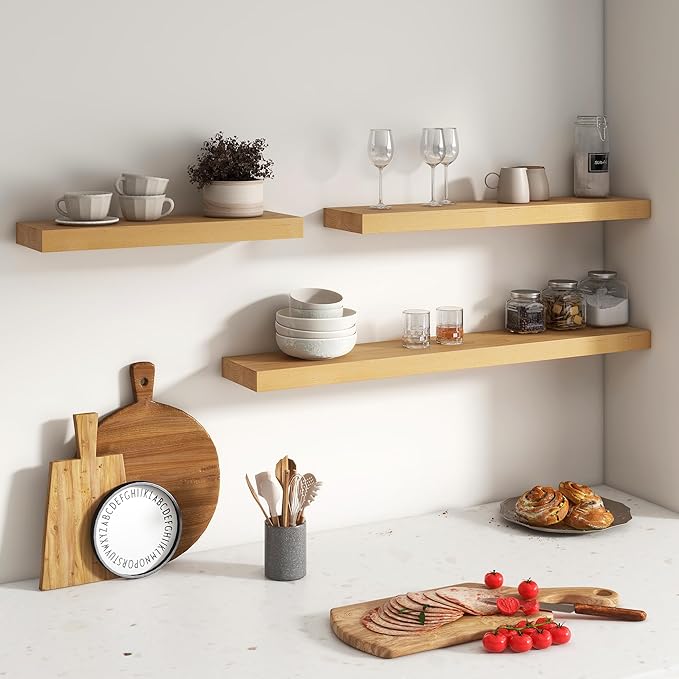 Floating Shelves for Wall, USA-Sourced Brich Wood 48 Inch Long Wall Shelves, Natural Wooden Mounted Picture Ledge Shelf, Nursery Book Storage Shelf Kids Bookshelf, Display Shelf for Bathroom-Ruum Studio Home