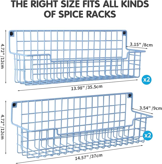Spice Rack Wall Mount, Wall Spice Organizer for Kitchen Cabinet Door, Pack of 4 Hanging Spice Rack for Wall Saving Kitchen Space, Light Blue-Ruum Studio Home