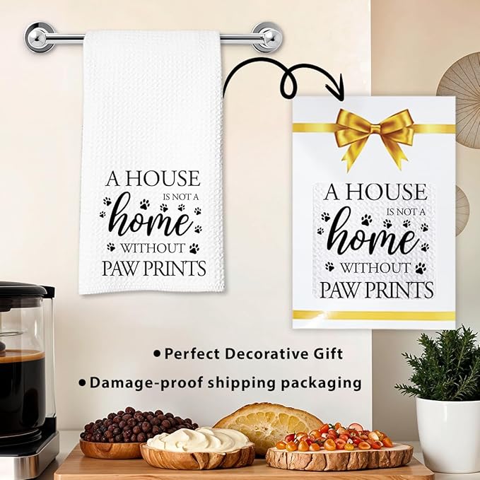 Dog Hand Towel, A House is Not a Home Without Paw Prints, Waffle Weave Microfiber Pet Kitchen Towel, Cute Decor for Dog Lovers-Ruum Studio Home