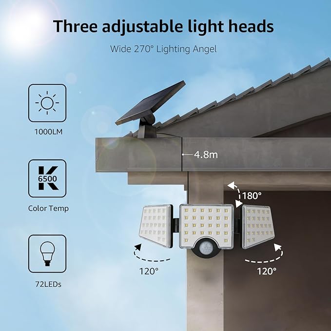 Lepro Solar Lights for Outside, WL5000 Motion Activated Security Lights, Separate Solar Panel, 3 Adjustable Head 270° Wide Lighting Angle, IP65 Waterproof Wall Lamp for Porch Yard Garage-Ruum Studio Home
