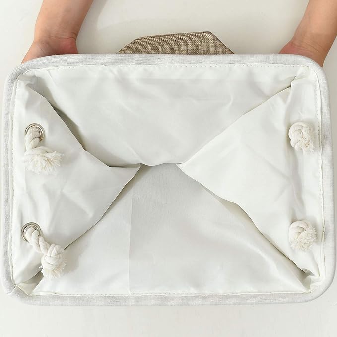Fabric Storage Baskets - Rectangular Baskets for Organizing Fabric, Shelves & Decorative Use (White & Khaki)-Ruum Studio Home