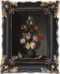 5x7 Vintage Picture Frame with Embossed Flower Design, Black Ornate Frame for 5x7 Pictures, Hand-Crafted Resin Antique Frames for Tabletop & Wall Hanging, Home Decor (Black)-Ruum Studio Home