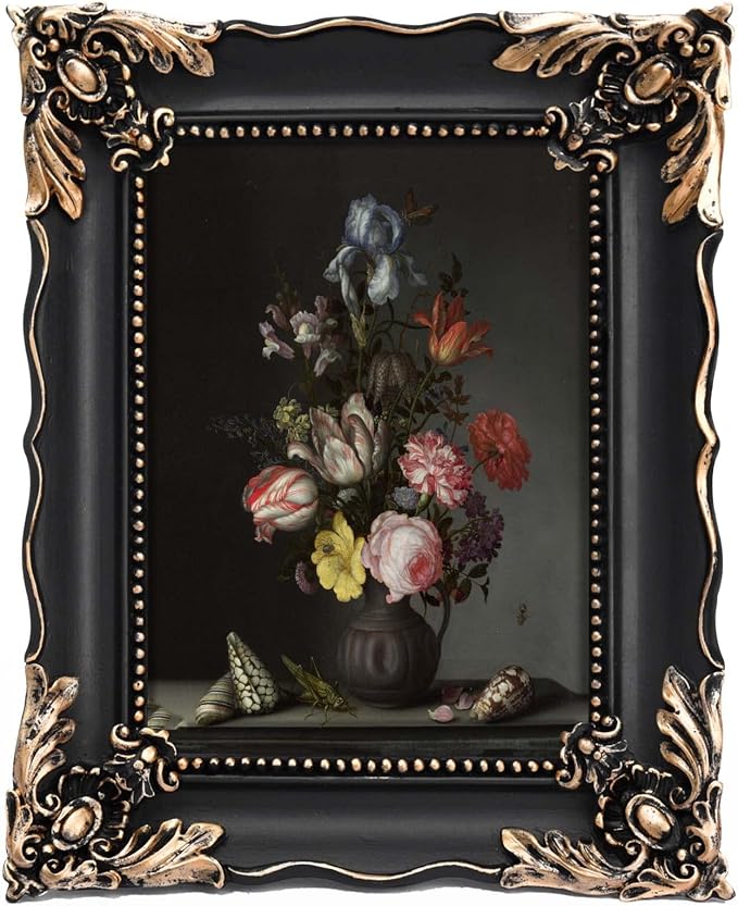 5x7 Vintage Picture Frame with Embossed Flower Design, Black Ornate Frame for 5x7 Pictures, Hand-Crafted Resin Antique Frames for Tabletop & Wall Hanging, Home Decor (Black)-Ruum Studio Home