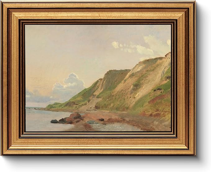 HUARCEY Gold Framed Vintage Wall Art for Living Room Canvas Coastal Wall Pictures Classic Landscape Painting Shelf Decor Natural Aesthetic Room Decoration Elegant Artwork Print for Bathroom, Bedroom-Ruum Studio Home
