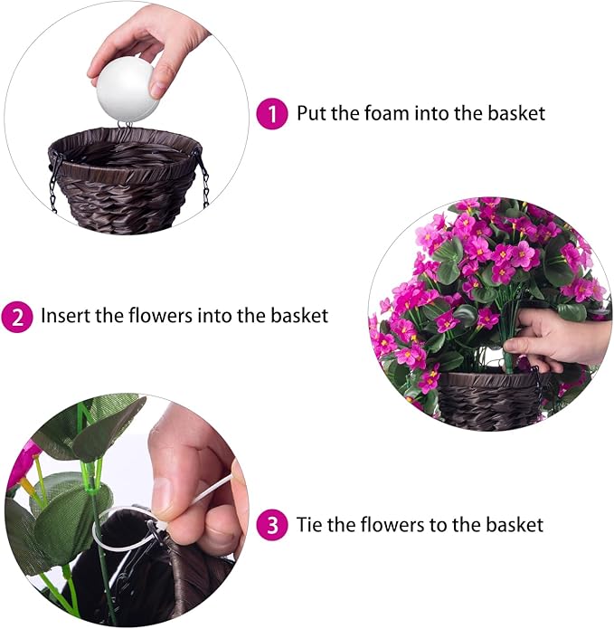 Artificial Fake Hanging Flowers Plants Baskets for Outdoor Fall Decoration, Faux Silk Fuchsia Daisy Mums Trailing Orchid UV Resistant for Home Outside Porch Garden Yard Patio Decor-Ruum Studio Home