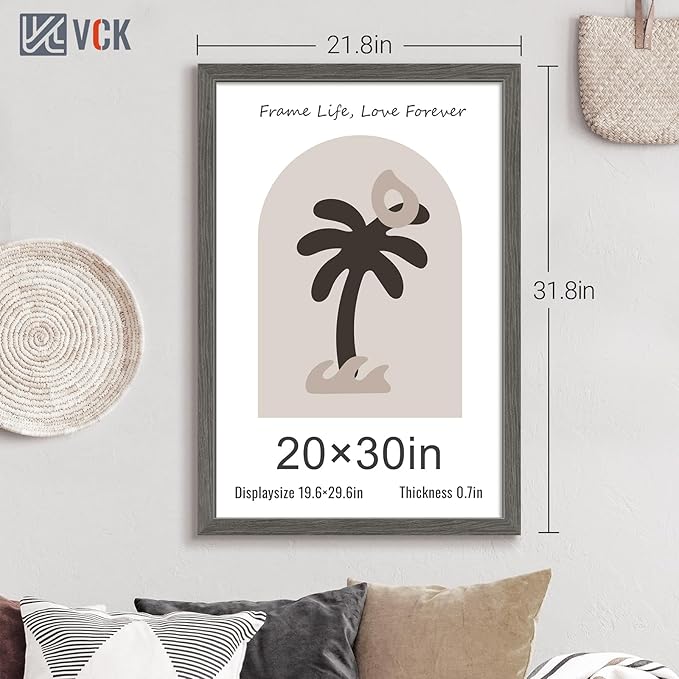 VCK 20x30 Frame 3 pack, Grey Solid Wood Poster Picture Frame, Exclusive Wood Grain, Wall Mounting Hanging-Ruum Studio Home
