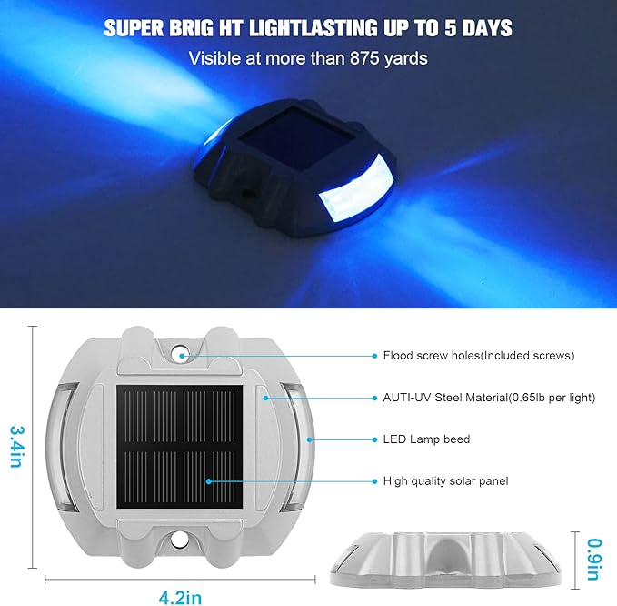 VOLISUN Solar Deck Lights, 8-Pack Led IP67 Waterproof Outdoor Warning Step Lights for Driveway, Sidewalk, Garden Pathway, Yard (Blue)-Ruum Studio Home