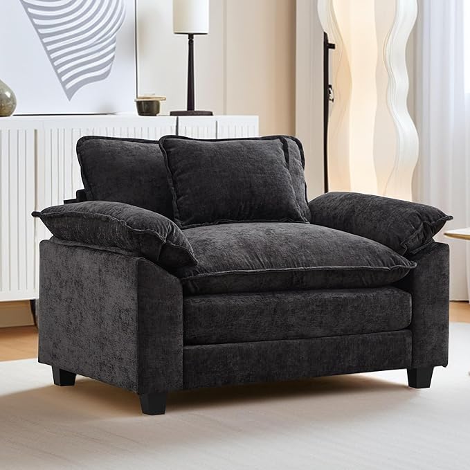 URRED Modular Sectional Sofa Comfy Cloud Couch, Modern Chenille Sofa Sleeper Deep Seat Couches with Ottoman/Pillows for Living Room (Black, 53'')-Ruum Studio Home