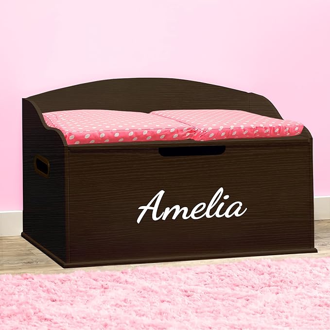 DIBSIES Personalized Creative Wonders Toy Box, Signature Series for Girls, 30 x 19.25 x 18 inches, Soft-Close Lid (Espresso)-Ruum Studio Home