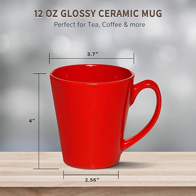 DISCOUNT PROMOS Glossy Ceramic Latte Coffee Mug 12 oz. Set of 10, Bulk Pack - Perfect for Tea, Espresso, Cappuccino, Hot Cocoa - Red-Ruum Studio Home