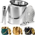 Ice Bucket, Ice Bucket with Silicone Sealing Ring Double-Wall Vacuum Insulation Champagne Buckets with Filter Layer Ice Tongs Ice Scoop (Silver, 3 L)-Ruum Studio Home