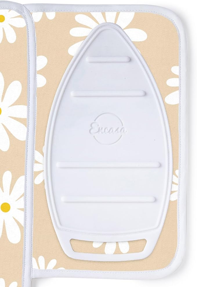 Encasa Homes Ironing Mat/Pad (Small 28"x20") with 3mm Padding & Silicone Iron Rest for Steam Pressing on Tabletop or Bed - Heat Resistant, Portable, Quilting & Travel Blanket - Daisy Beige-Ruum Studio Home