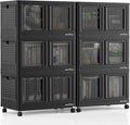 600Qt Stackable Storage Bins with Lids, 150Gal Closet Organizers and Storage Drawer, Plastic Collapsible Storage Bins with Doors, Heavy Duty Store Box Cabinet for Home Kitchen, 6Pack Black-Ruum Studio Home