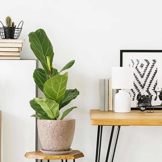 10inch Retro Ceramic Planter with Drainage Hole and Saucer for Multiple Plants, Indoor-Outdoor Garden Pots for Succulent, Orchid, and Flower (Fits Inner Pots Up to 9 Inch, Retro Peach)-Ruum Studio Home