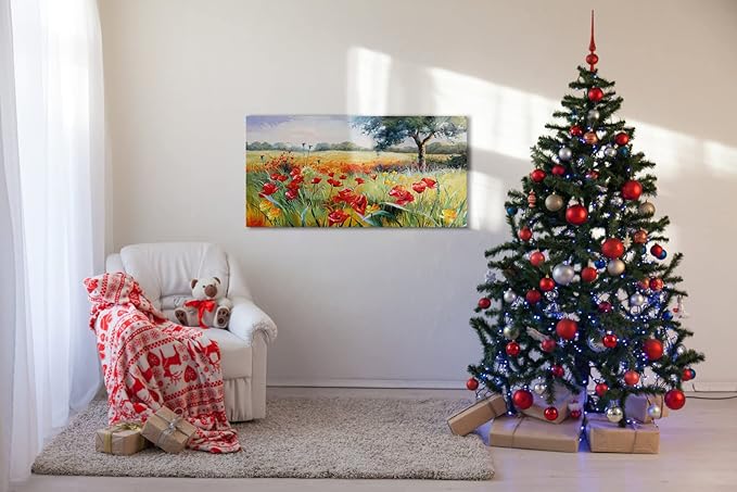 Wall Decor for Living Room Large Wall Art Green Trees Red Yellow Flowers Canvas Art Wall Decor for Bedroom Modern Home Decor Framed, Nature Prints Artwork Wall Decorations 24x48-Ruum Studio Home