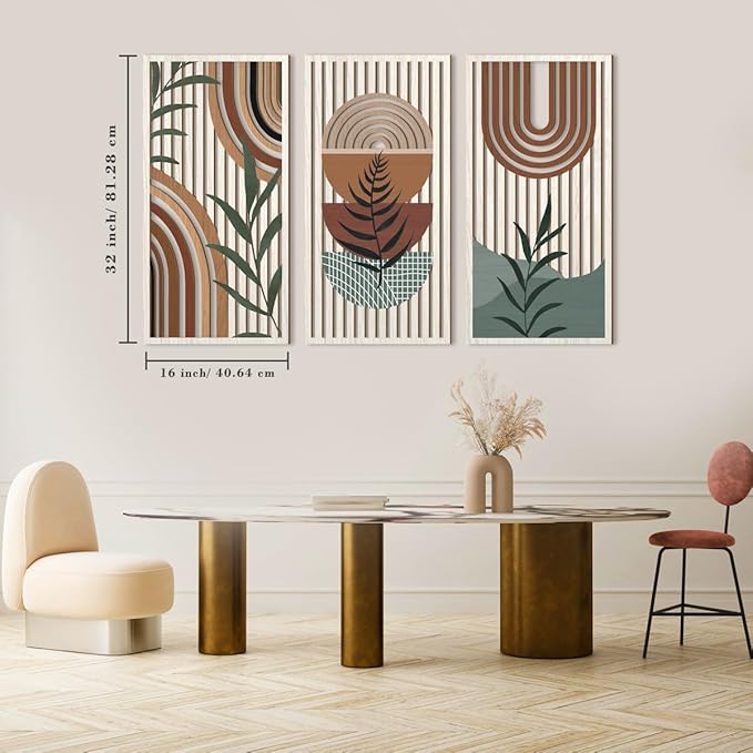 IARTTOP Large Abstract Geometric Wood Boho Wall Art Boho Wall Decor Set Mid Century Modern Wooden Wall Decor Bohemian Wall Art For Bedroom Living Room Office 16"x32"-Ruum Studio Home
