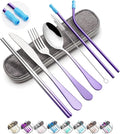 Travel Utensils Set with Case Reusable Portable Cutlery Set Stainless Steel 8pcs Including Dinner Knife Fork Spoon Chopsticks straws (Gradient Purple)-Ruum Studio Home