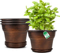 Plant Planters Pots Set of 4 Pack 11 Inch, Plastic Flower Pot for Indoor Plants with Drainage Holes & Trays, Resin Decorative Container Sets with Saucer for House Outdoor Garden Planters Copper-Ruum Studio Home