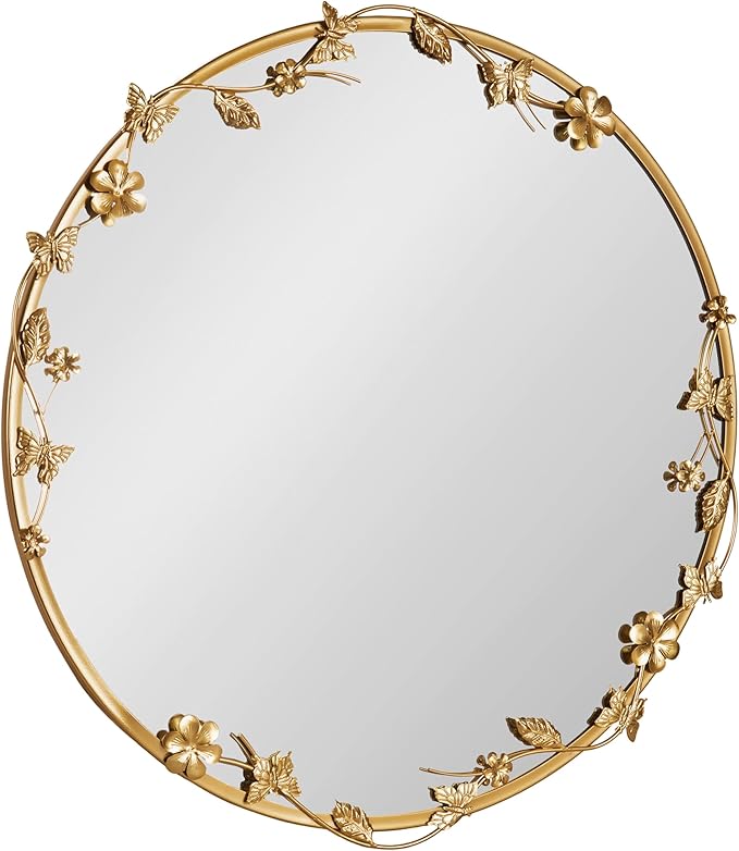 Kate and Laurel Rosella Modern Ornate Round Wall Mirror, 26 Inch Diameter, Gold, Circle Mirror with Floral Detailing for Use as Bathroom Mirror for Over Sink or Cute Nursery Mirror Decor-Ruum Studio Home