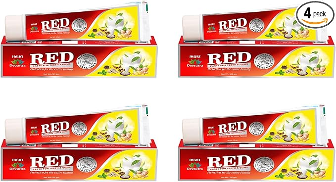 Jagat Devsutra Red Toothpaste | Doctor Recommended Ayurvedic, Organic & Herbal | 100% Natural Teeth Whitening, No Fluoride & Artificial Colors, Gum Cure, Vegan - Pack of 4-Ruum Studio Home