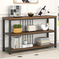 FOLUBAN Console Table for Entryway, Narrow Sofa Table with 3 Tier Storage Shelf for Living Room Hallway Behind Couch, Rustic Walnut-Ruum Studio Home