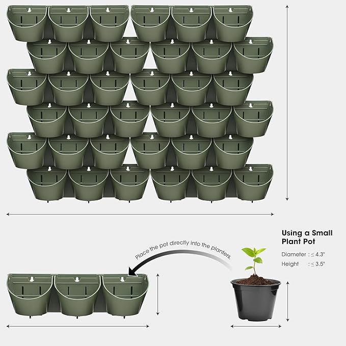 Worth Garden Upgraded 12 Sets (36-Pocket) Self Watering Stackable Vertical Planters - Wall Mounted Plastic Plant Grow Pots fr Strawberries Flowers Herbs - Indoor Outdoor Green Wall Decoration (Green)-Ruum Studio Home