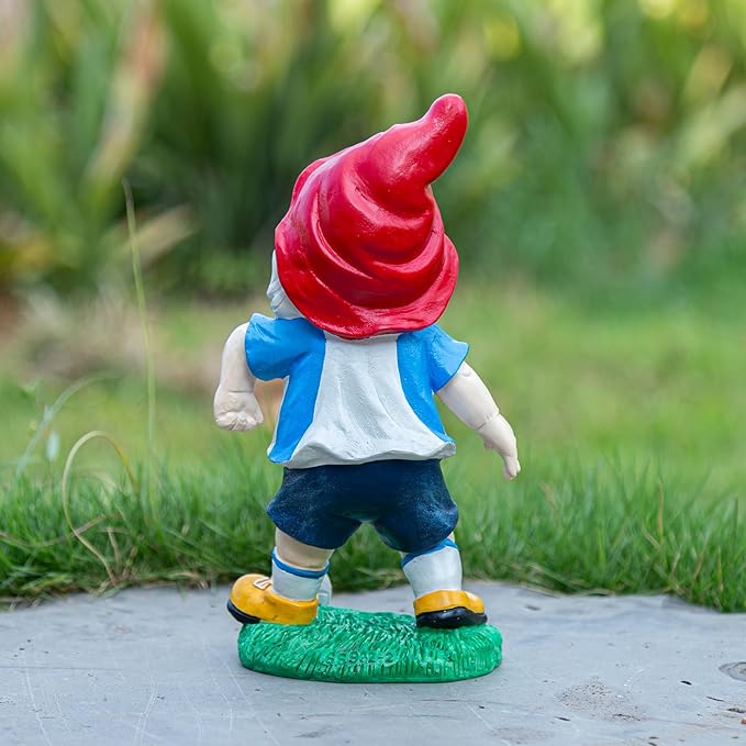 Outdoor Gnome Sculpture Soccer Garden Gnome Statue, 9.8 x 5.1 x 3.5 inches, Red Hat with Blue Jersey The for Football Enthusiasts-Ruum Studio Home