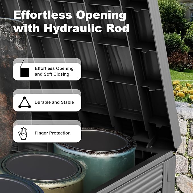 45 Gallon Resin Deck Box, Lockable Outdoor Storage Box for Patio Cushions Storage Furniture,Garden Tools, Pool Supplies, Weatherproof and UV Resistant（Black）-Ruum Studio Home