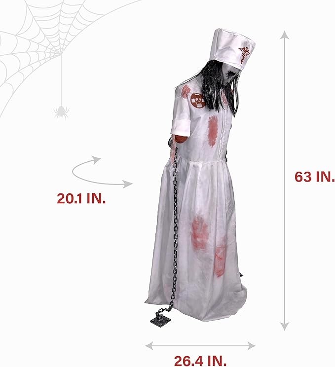 Haunted Hill Farm Life-Size Animatronic Convulsing Nurse by Tekky Halloween Decoration with Motion-Activated Sounds-Ruum Studio Home