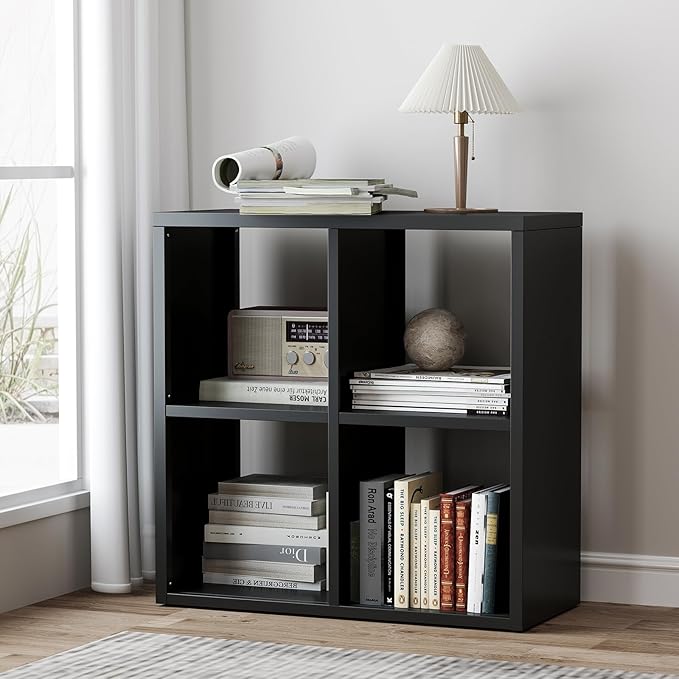 4 Cube Storage Organizer, Cubicle Open Back Decorative Book Shelf, 2-Tier Space Saving Storage Shelf Bookcase, Metal Display Shelf for Living Room,Office,Closet-Ruum Studio Home