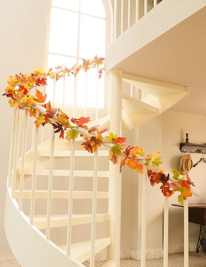 Joyhalo 2 Pack Fall Leaves Garland for Mantle, Autumn Leaf Garland Indoor Outdoor Fall Decor, Hanging Maple Leaves for Mantle, Door Frame, Fireplace and Thanksgiving Decor-Ruum Studio Home