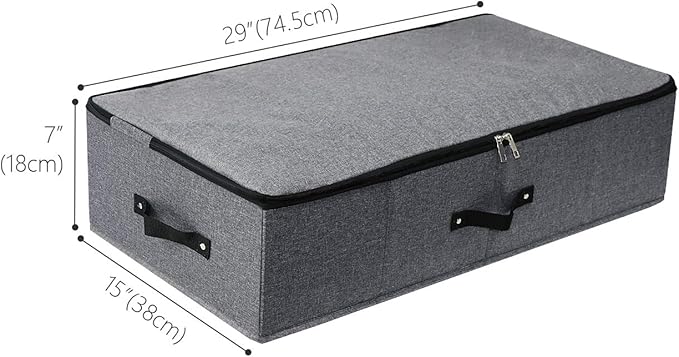 2PCS Foldable Under Bed Storage Box with Plastic Support Liner, Handles, Zipper lid, Blankets Clothes Comforters Storage Bin Organizer for Bedroom and Closet, 29×15×7inch, Black Grey-Ruum Studio Home