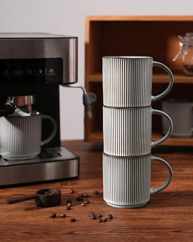 famiware Coffee Mug Set for 4, Star 12 oz Catering Mugs Cup Set with Handle for Coffee, Tea, Cocoa, Milk - Ceramic Stoneware Drinkware Set, Smoky Blue-Ruum Studio Home