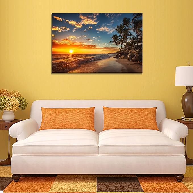 DZL Art S74781 Canvas Painting Print Paradise Tropical Island Beach with Palms Photograph Print Nature Pictures Wall Art Canvas Prints Painting for Living Room Bedroom Decor Office Wall Decor-Ruum Studio Home