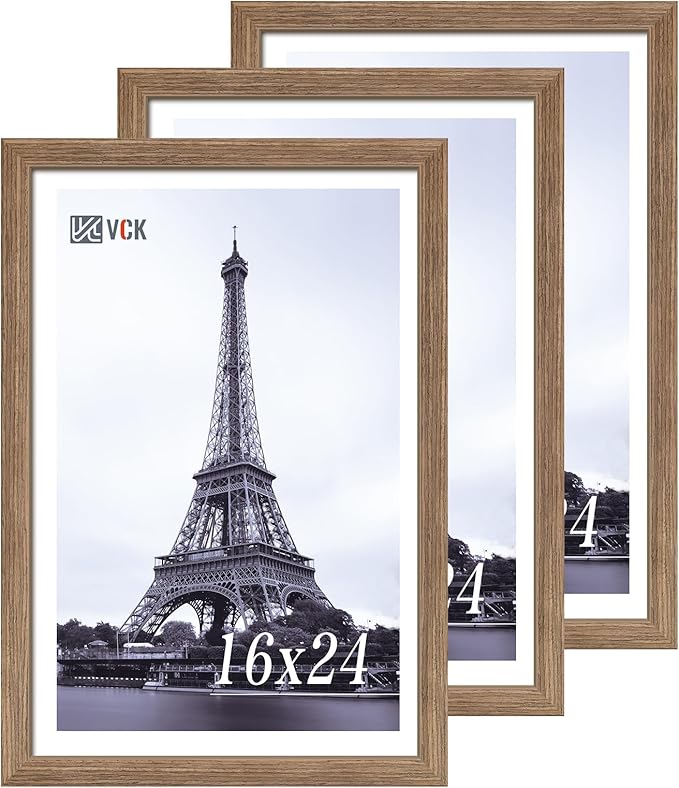 VCK 16x24 Frame 3 Pack - Brown Walnut, Natural Textured Solid Wood Poster Picture Frame, Wall Mounting Hanging-Ruum Studio Home