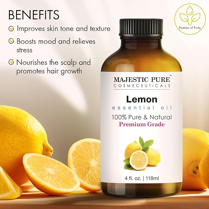 Majestic Pure Lemon Essential Oil with Glass Dropper - Huge 4 Fl Oz - 100% Pure and Natural Lemon Oil - Premium Grade Essential Oils for Diffuser, Aromatherapy, Soap and Candle Making-Ruum Studio Home