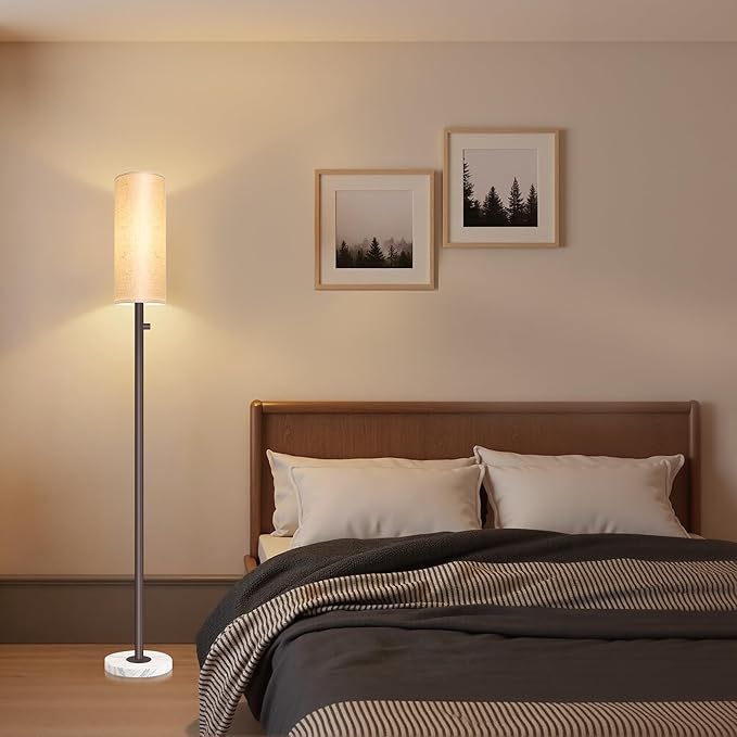 Dimmable Gold Floor Lamp for Living Room,Modern Standing Lamp with Marble Base,LED Bulb Included,Floor Lamps for Bedroom, Living Room,Office,Reading and Nursery(Brown Floor Lamp)-Ruum Studio Home