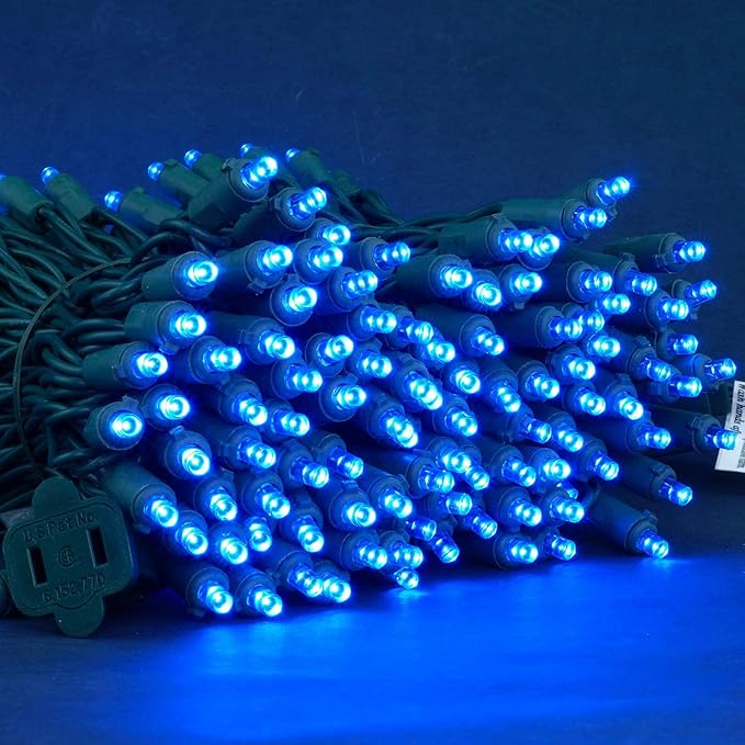 200 Count Blue Wide Angle LED Christmas Lights, 66 ft Green Wire UL Certified Commercial Grade 5mm Holiday String Light Set (Blue)-Ruum Studio Home