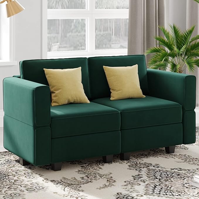 Belffin Modular Loveseat Sofa Couch with Storage Seats Velvet 2 Seater Love Seats for Small Spaces Green-Ruum Studio Home