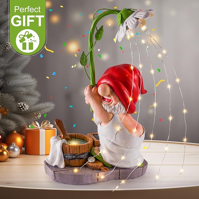 WINTS Garden Gnomes Outdoor Statue with Solar Lights,Bathing Funny Gnome Solar Garden Decorations for Lawn, Balcony,Yard,Patio Gnome Gifts for Mom-Ruum Studio Home